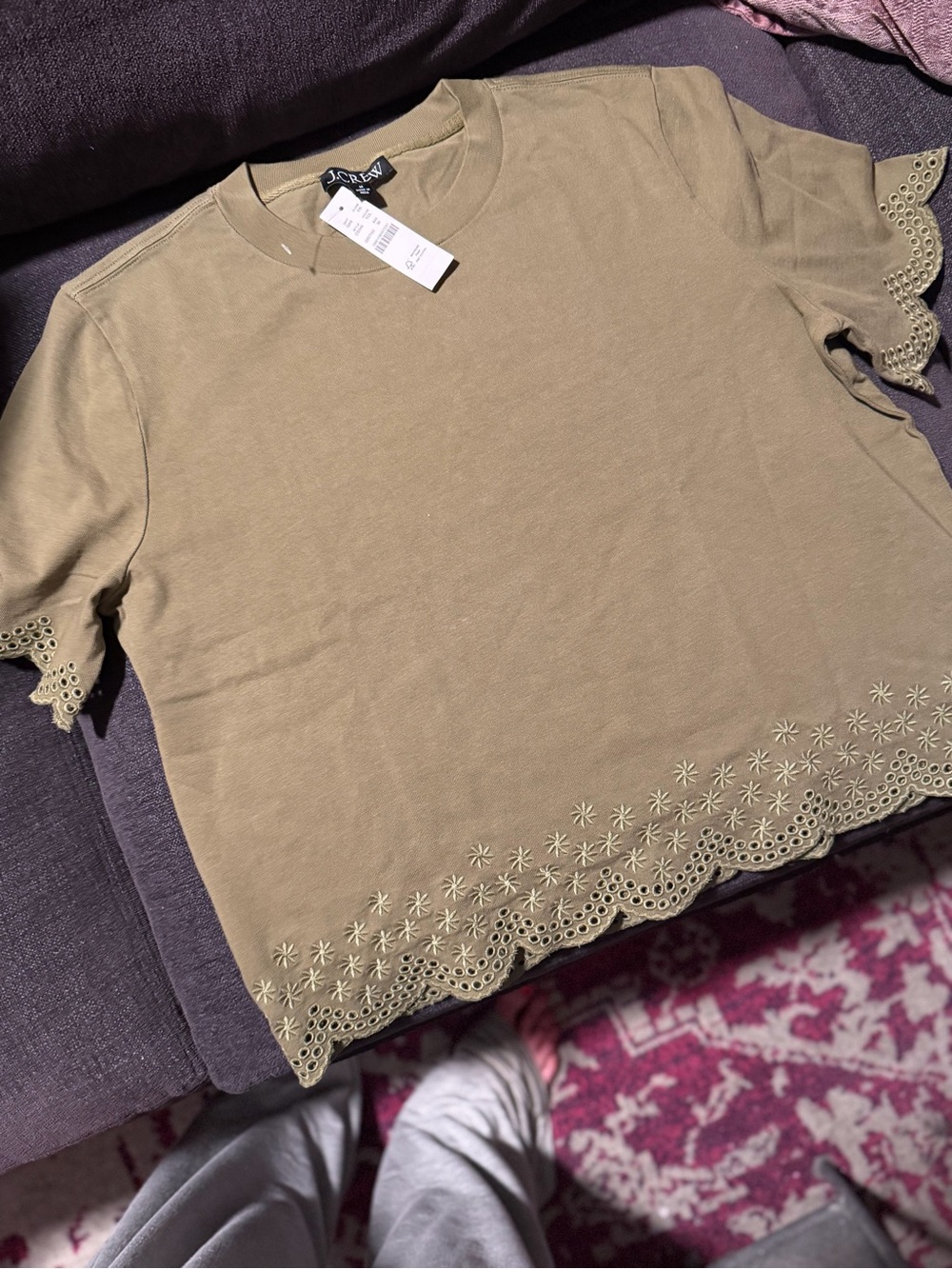 NWT Jcrew New Day Olive Eyelet Hem Tee - Women's Short Sleeve Top